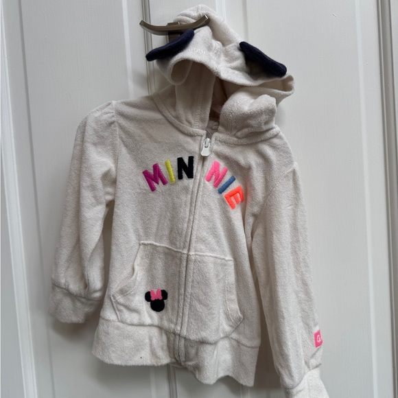 GAP Disney 2T Minnie Mouse Cream and Black Hoodie with Rainbow Text and Ears - Picture 1 of 10